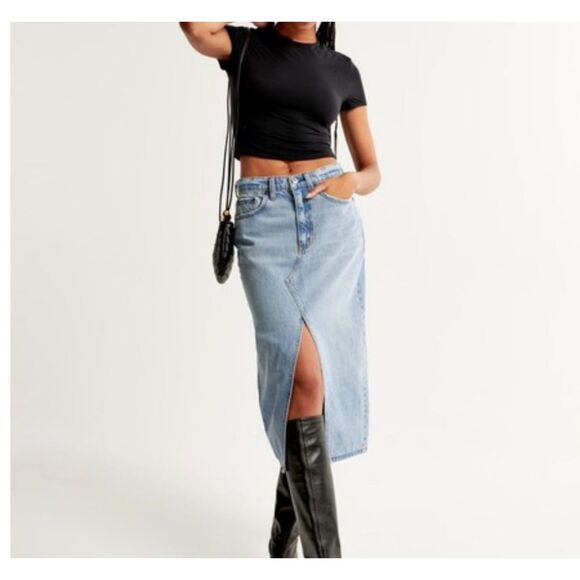 Abercrombie & Fitch Dresses & Skirts - High Rise Denim Midi Jean Skirt Front Slit Abercrombie & Fitch Size 33/16